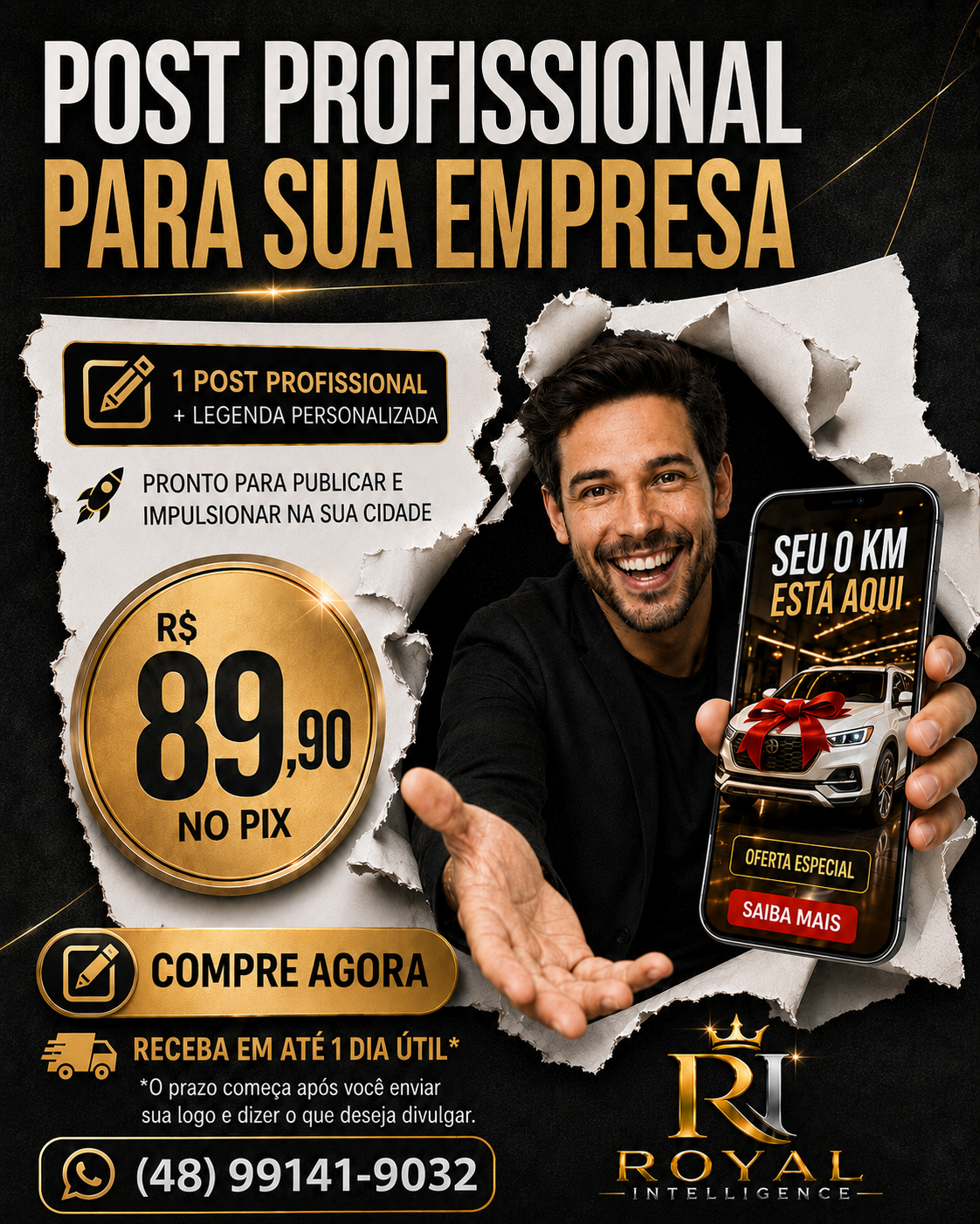 Criativo profissional ROYAL Intelligence: post para empresa por R$ 89,90